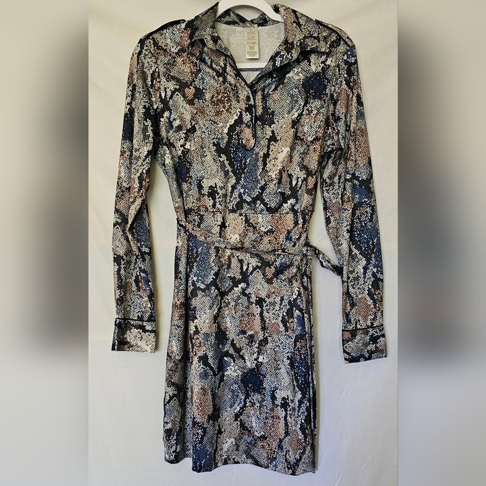 Ladies Python Snake Print Dress Blue & Browns SZ S/P *See Pictured Measurements